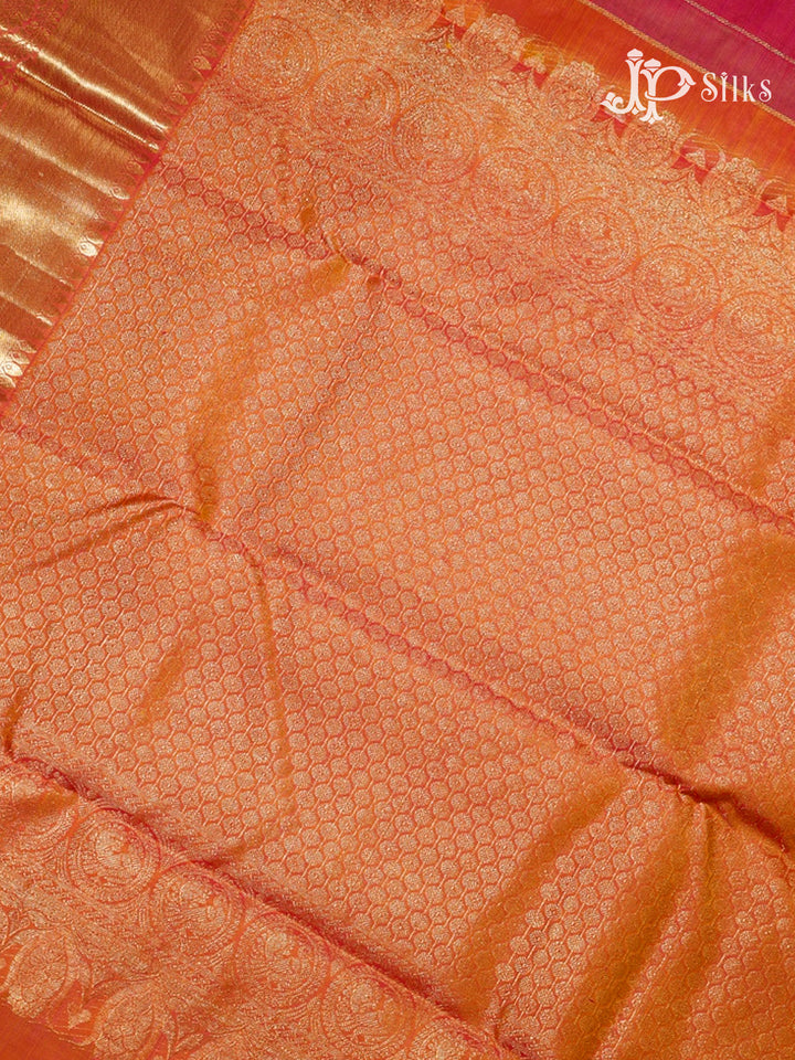 Reddish Pink & Golden Mustard Kanchipuram Silk Saree - F3373-view-6