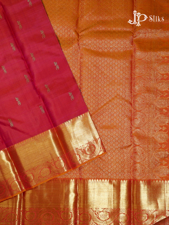 Reddish Pink & Golden Mustard Kanchipuram Silk Saree - F3373-view-2
