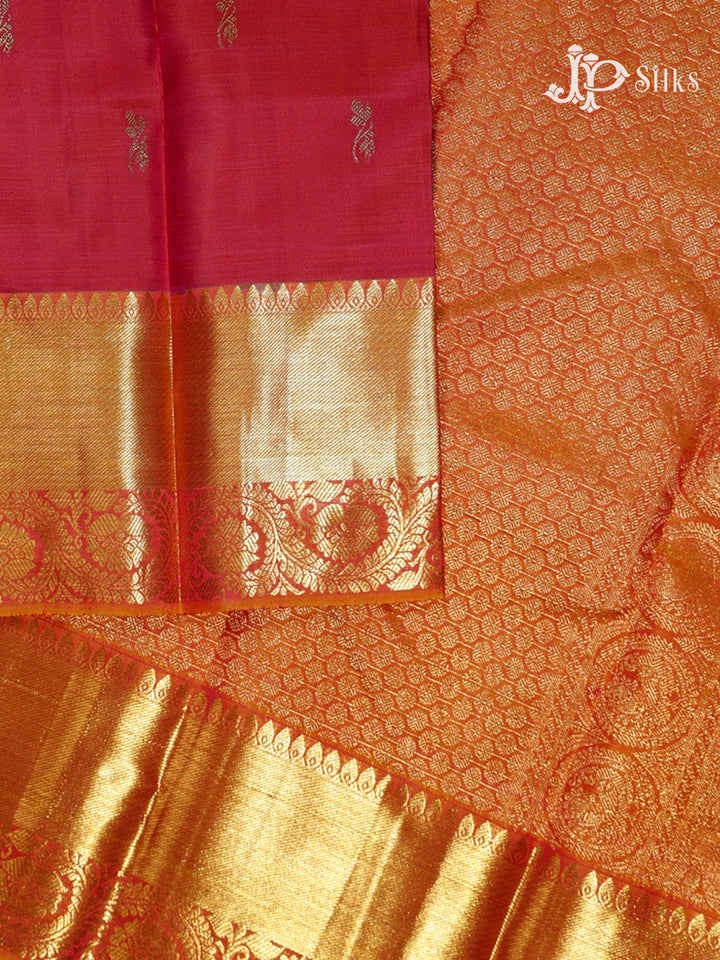 Reddish Pink & Golden Mustard Kanchipuram Silk Saree - F3373-view-3