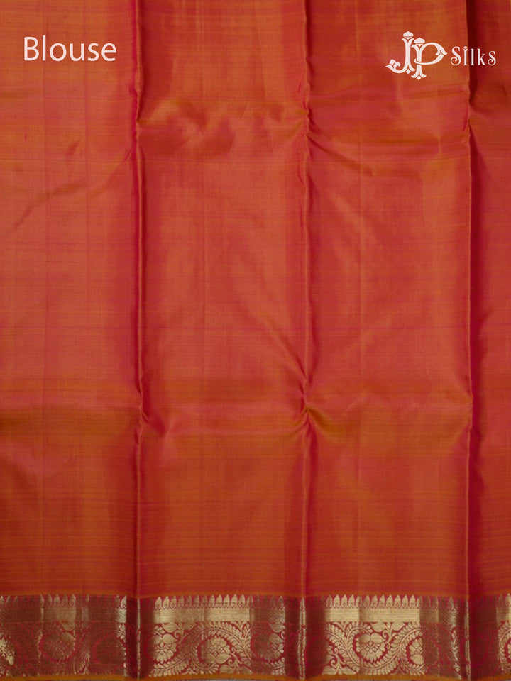 Reddish Pink & Golden Mustard Kanchipuram Silk Saree - F3373-view-7