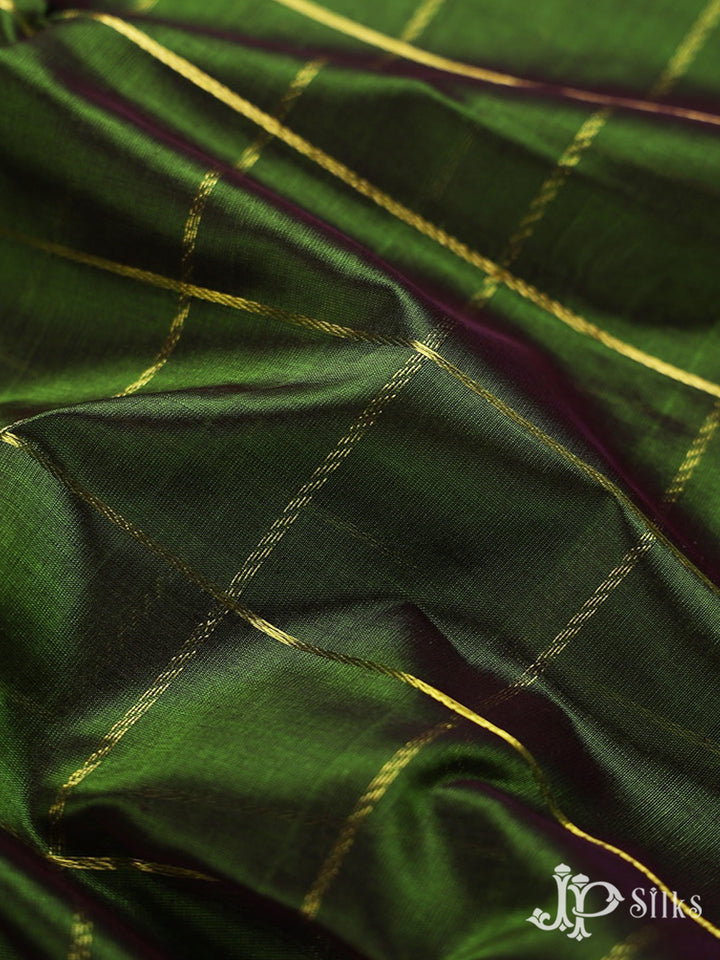 Olive Green with Mustard Green Silk Cotton Saree - D8229 - View 5