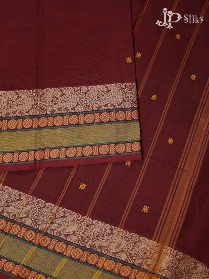 Maroon with Green Cotton Saree - F446 - View 3