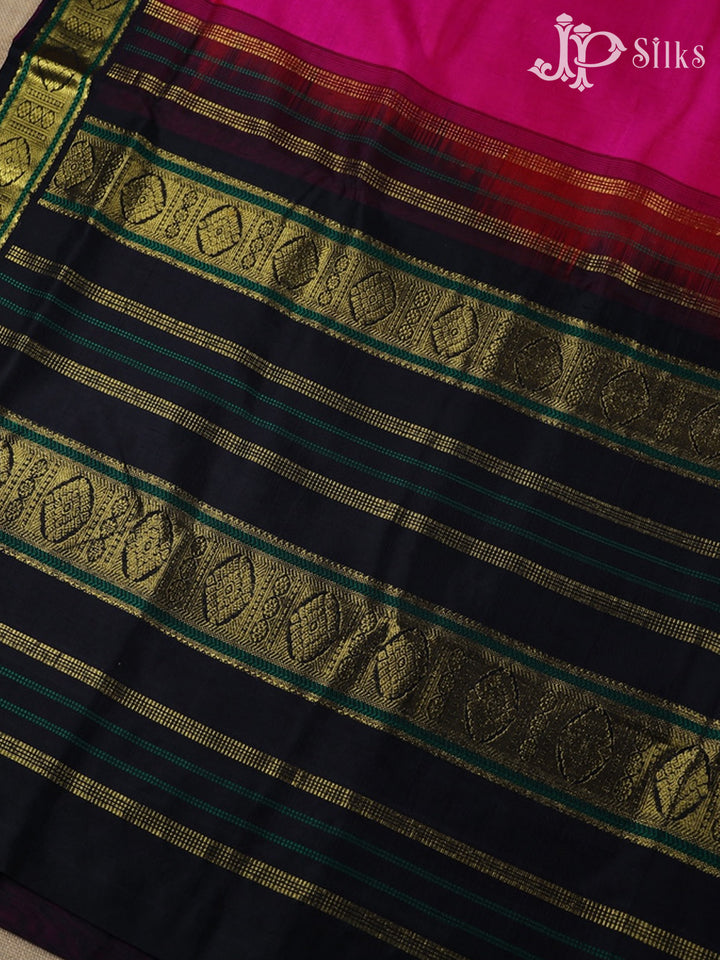 Rani Pink with Black Silk Cotton Saree - F349 - View 5