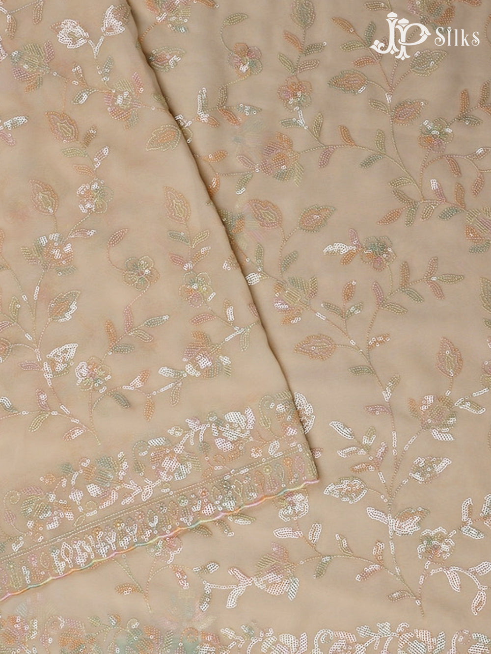 Light Peach Georgette Saree with Floral Design - E5306 - View 2