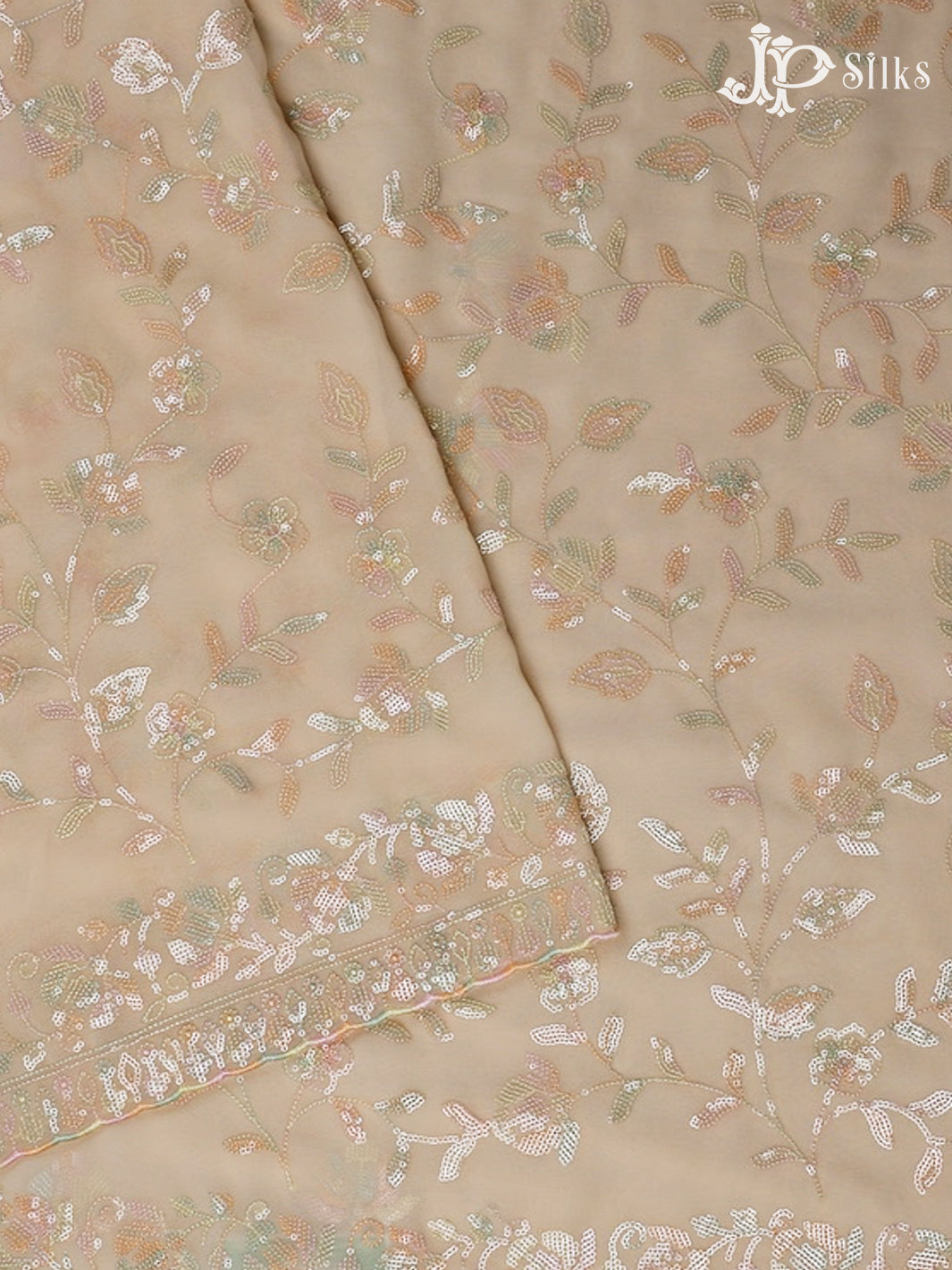 Light Peach Georgette Saree with Floral Design - E5306 - View 2