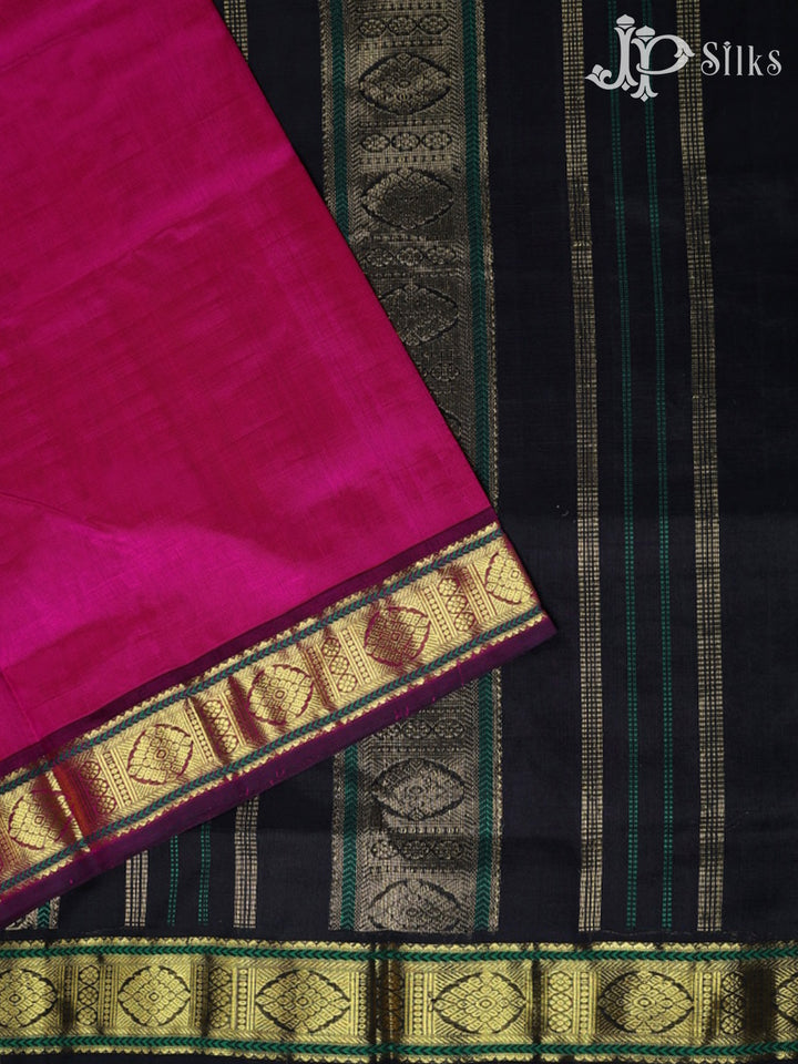 Rani Pink with Black Silk Cotton Saree - F349 - View 2