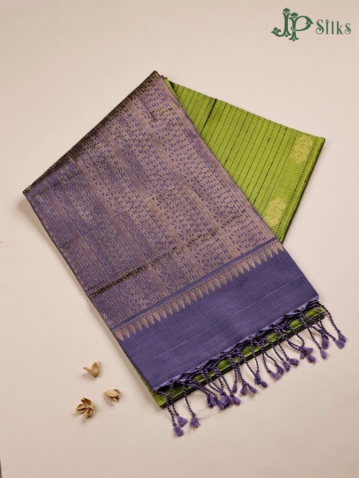 Green And Purplish Grey Soft Silk Saree - F3469