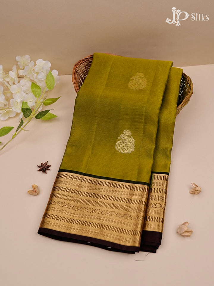 Mehendi Green And Coffee Brown Pure Silk Mixed Saree - G61