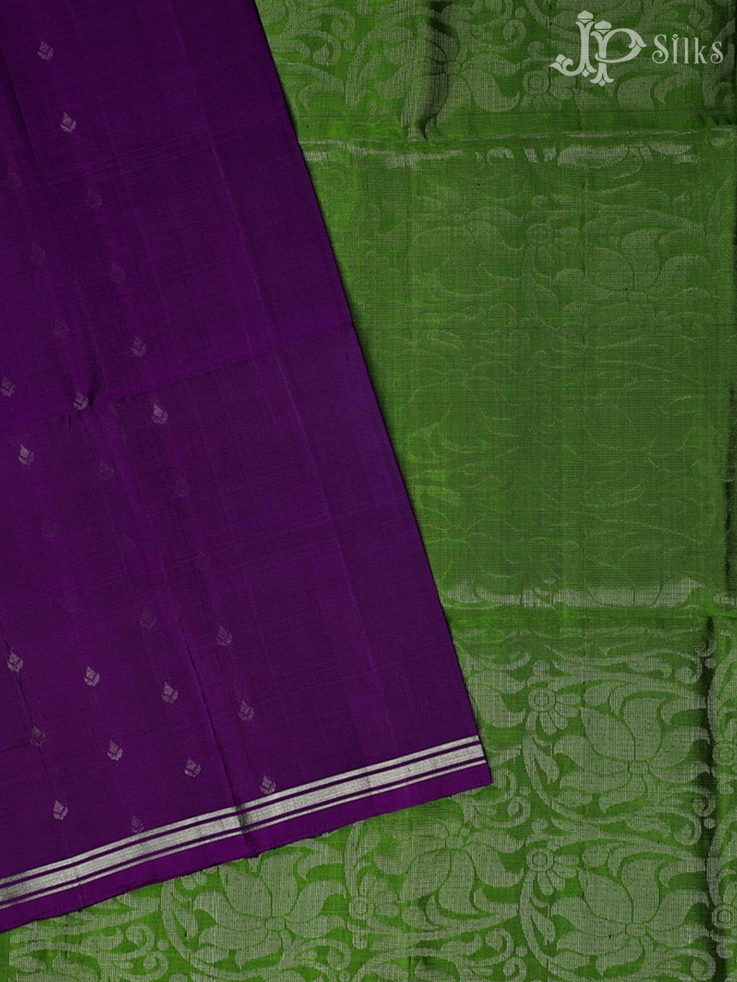 Royal Purple with Apple Green Soft Silk Saree - E4543 - View 2