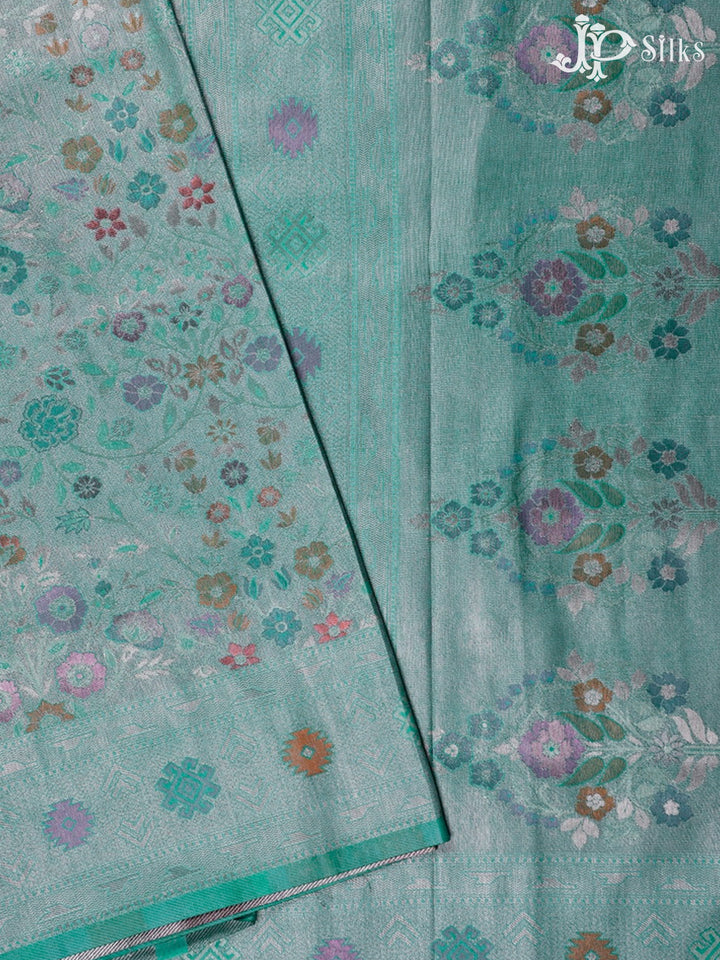 Teal Green Semi Banaras Saree - F2645