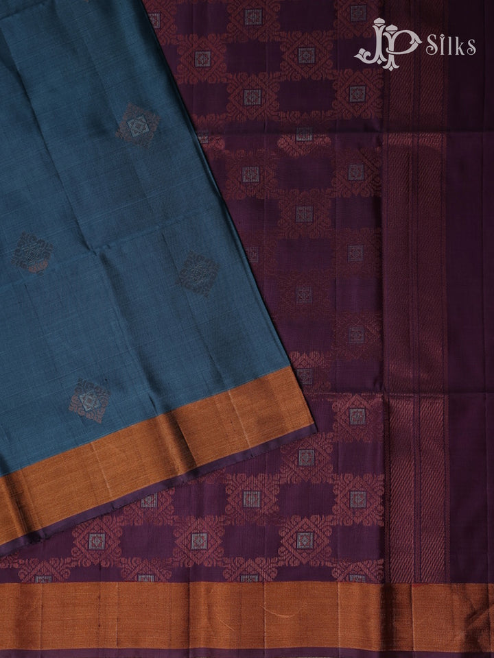 Cerulean Blue and Dark Mauve Soft Silk Saree - D5838