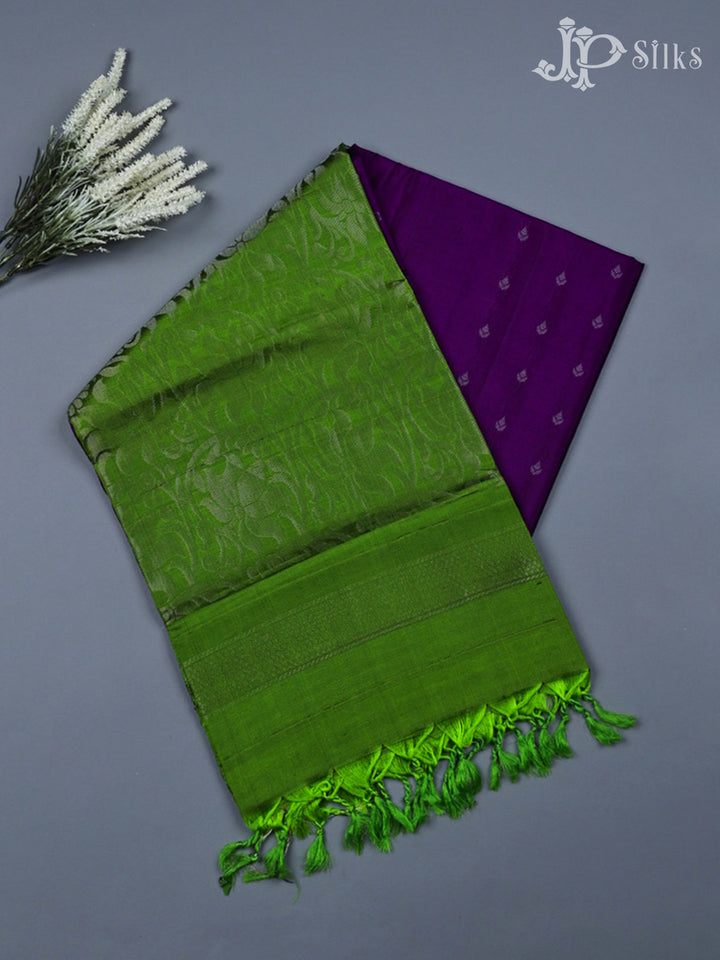 Royal Purple with Apple Green Soft Silk Saree - E4543 - View 1