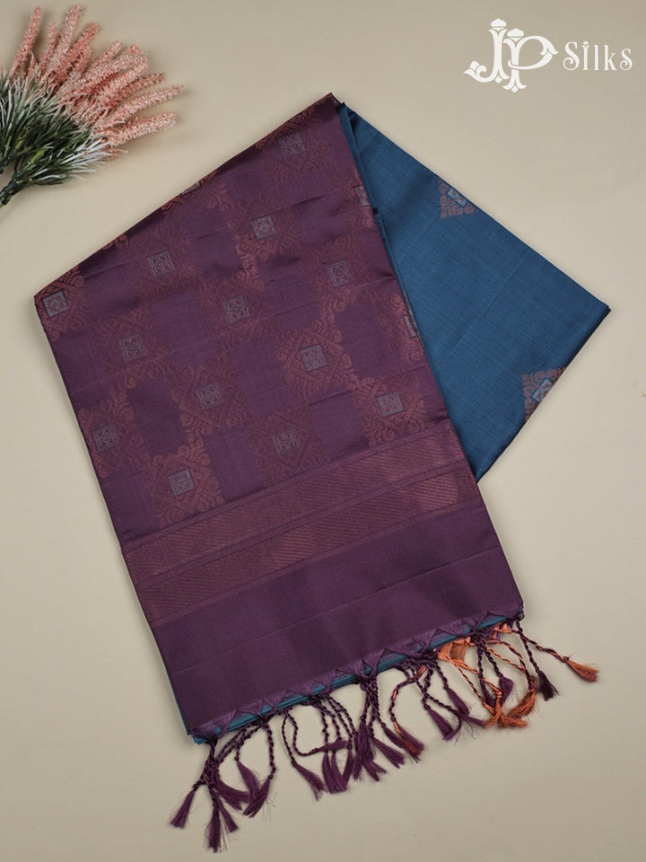 Cerulean Blue and Dark Mauve Soft Silk Saree - D5838