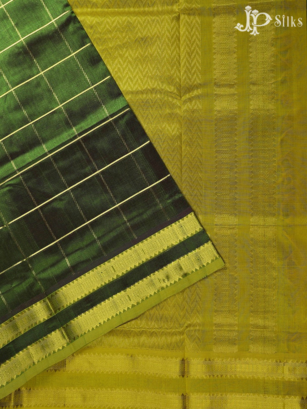 Olive Green with Mustard Green Silk Cotton Saree - D8229 - View 2