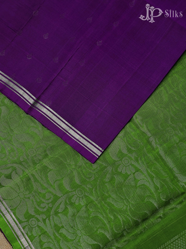 Royal Purple with Apple Green Soft Silk Saree - E4543 - View 4