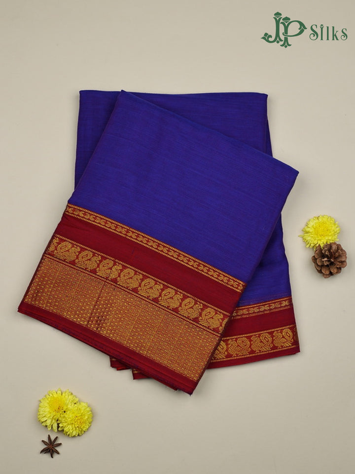 Ink Blue with Maroon Cotton Saree - D10006 - View 1