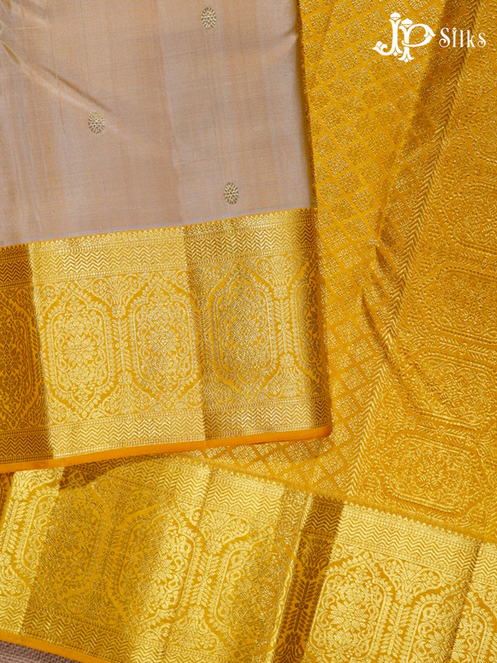 Beige-Gold and Yellow Kanjivaram Silk Saree - G420