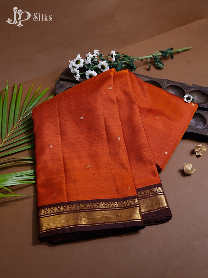 Rust Orange And Brown Kanchipuram Pure Silk Saree - F3468