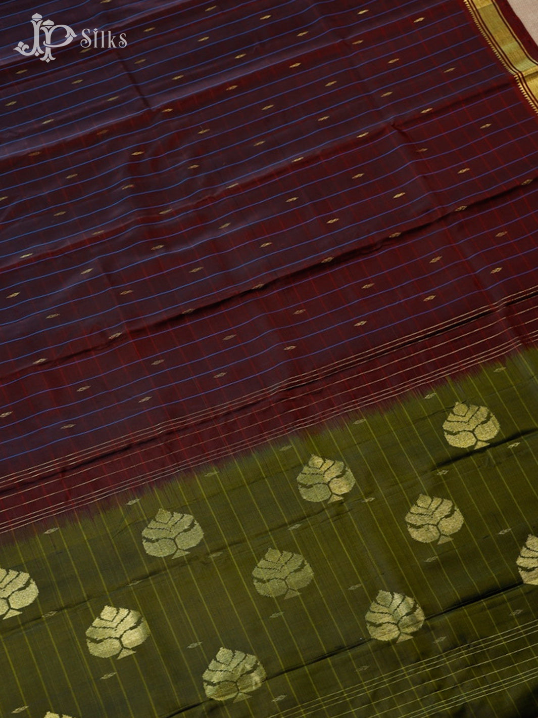 Dark Brown And Olive Green Kanchipuram Pure Silk Saree - D9609