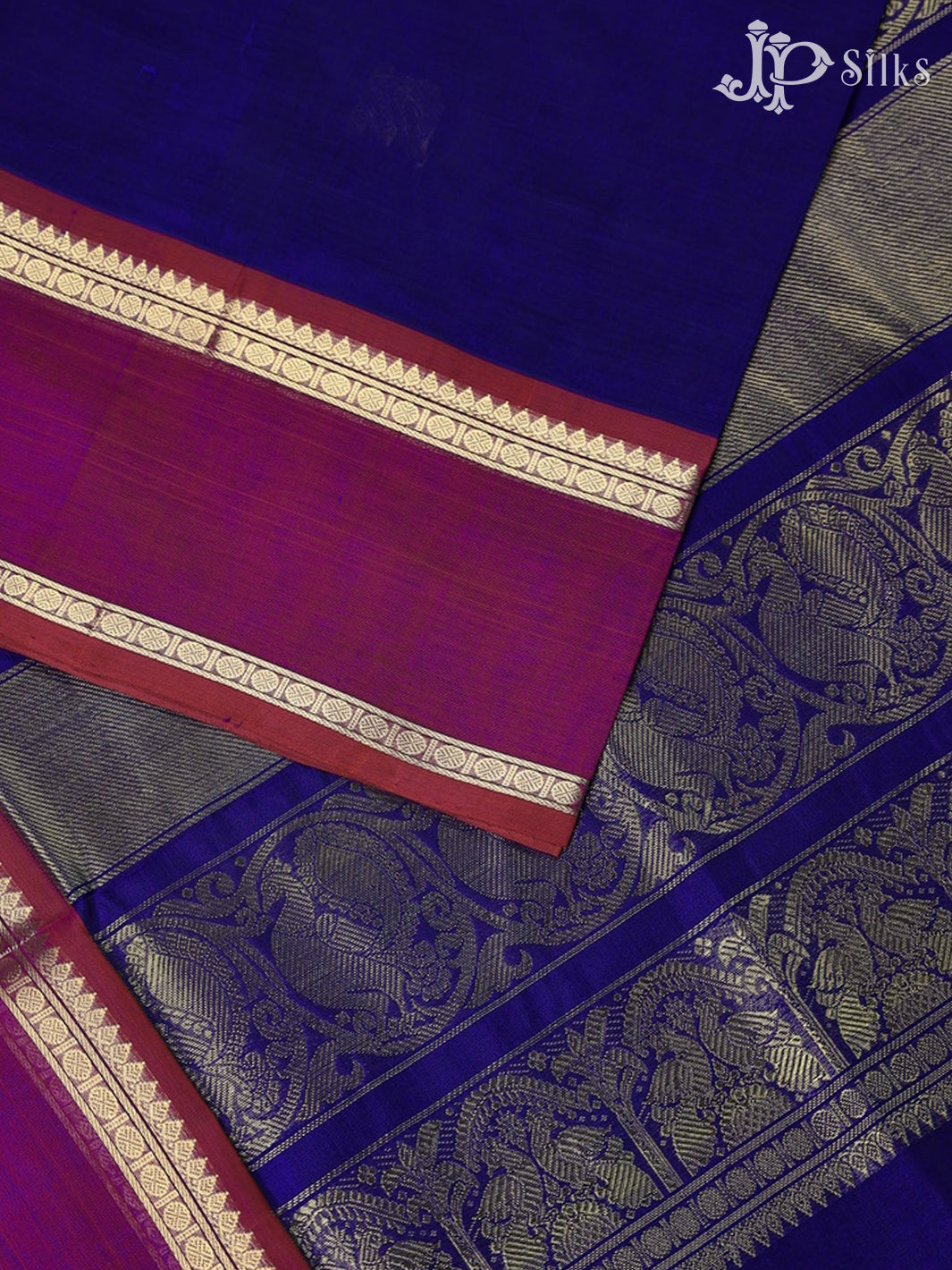 Ink Blue with Magenta Silk Cotton Saree - D9784 - View 4