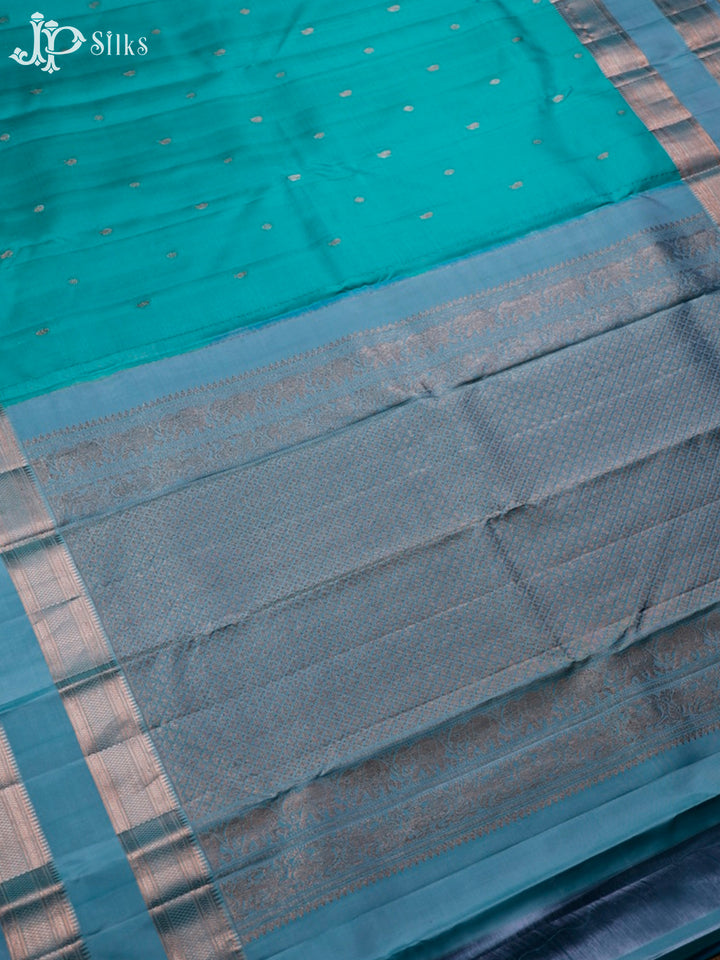 Light Teal Green And Light Sky Blue Kanchipuram Silk Saree - F3465