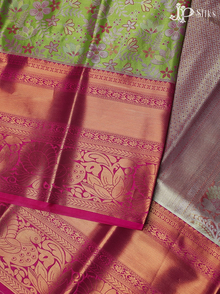 Light Green with Rani Pink Art Silk Saree - F2359 - View 4