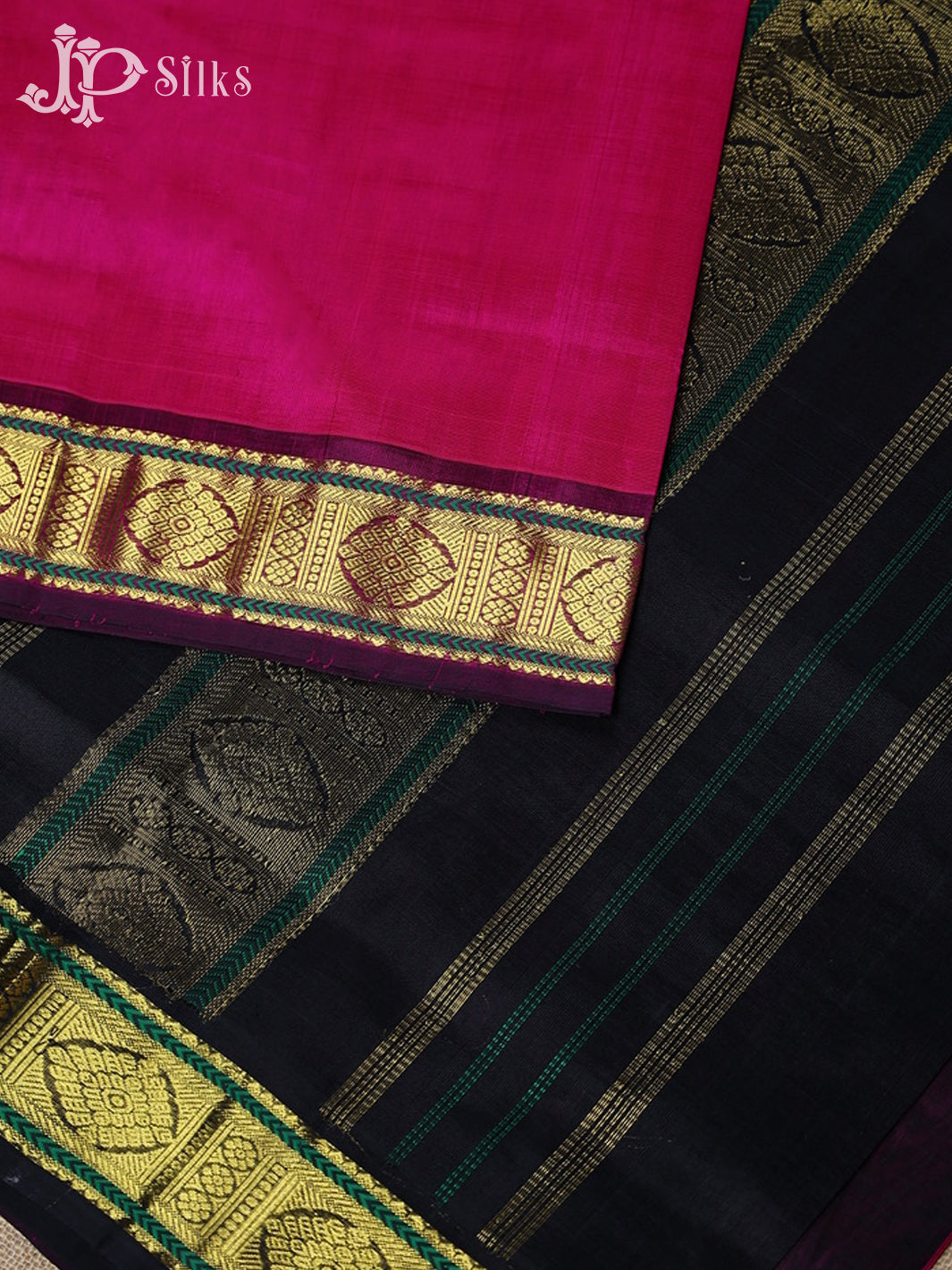 Rani Pink with Black Silk Cotton Saree - F349 - View 4