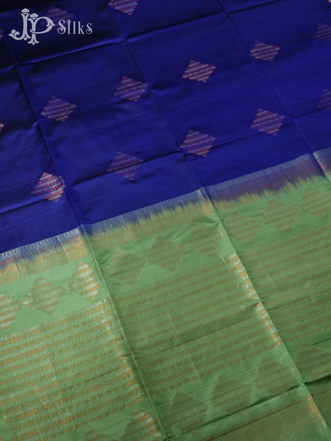 Navy Blue with Pista Green Soft Silk Saree - E4549 - View 2