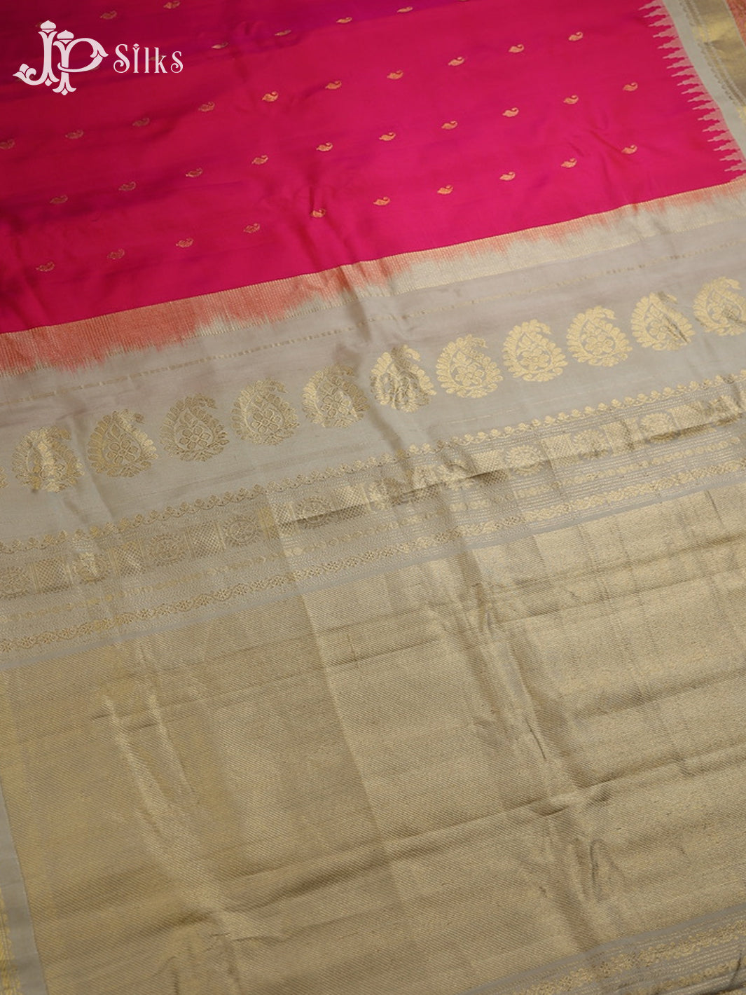 Pink with Sandal Gadwal Silk Saree - A3577 - View 3