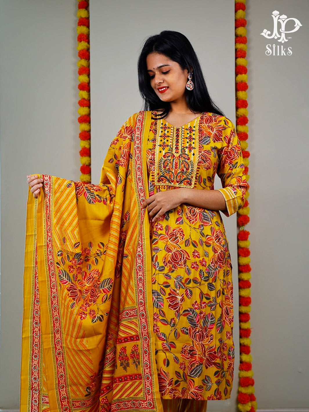 Yellow Floral Design Readymade Salwar Suit