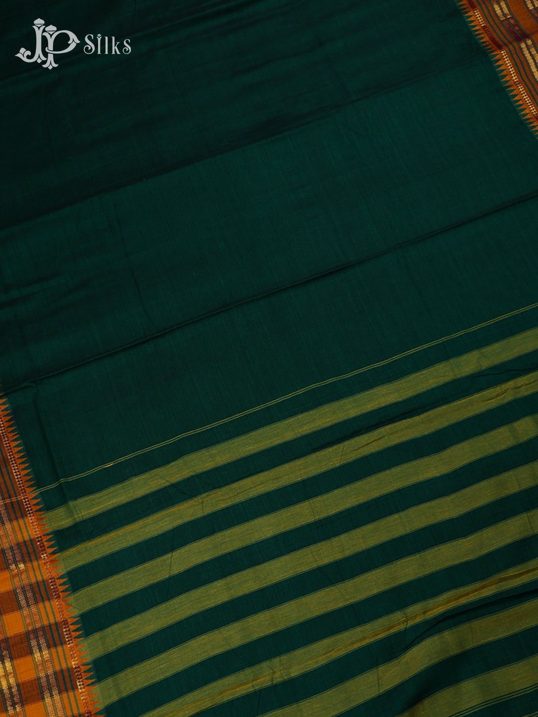 Dark Ramar Green with Mustard Cotton Saree - F521 - View 3