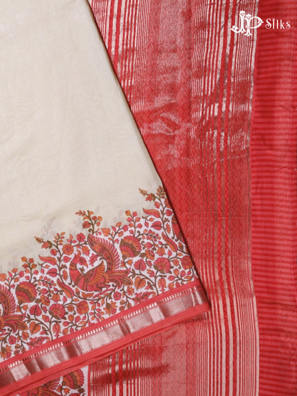 White,Orange & Red Mix Semi Chanderi Saree - G560- view2