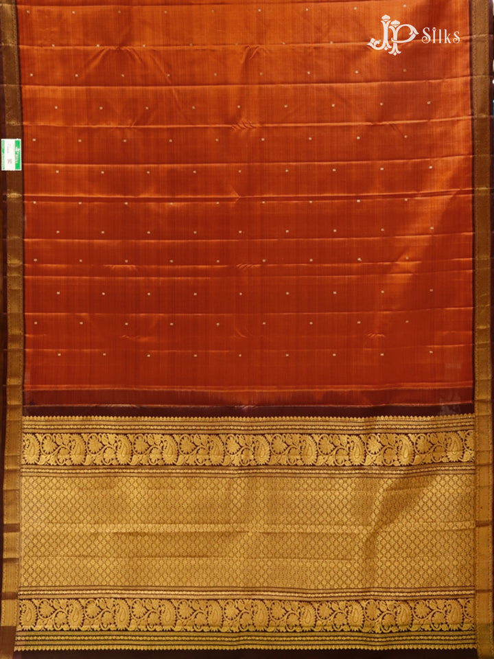 Rust Orange And Brown Kanchipuram Pure Silk Saree - G811