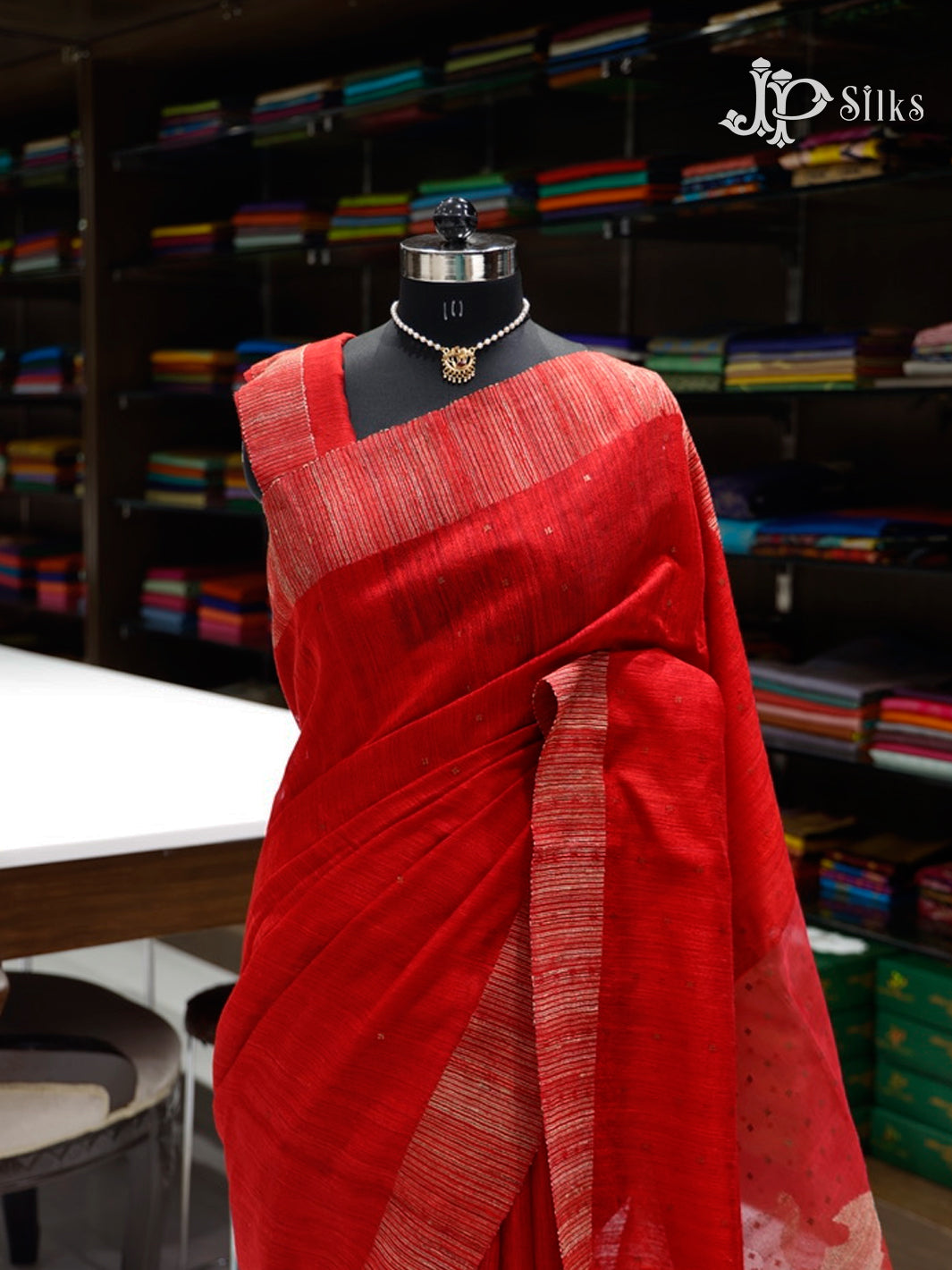 Red Tussur Silk Saree - A6468-view1