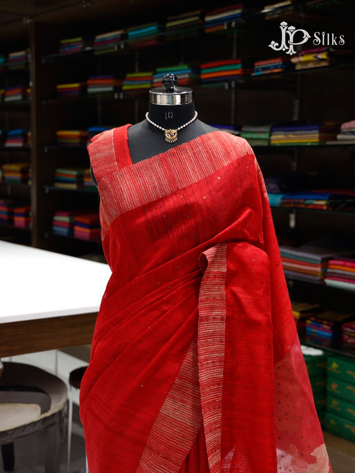Red Tussur Silk Saree - A6468-view1