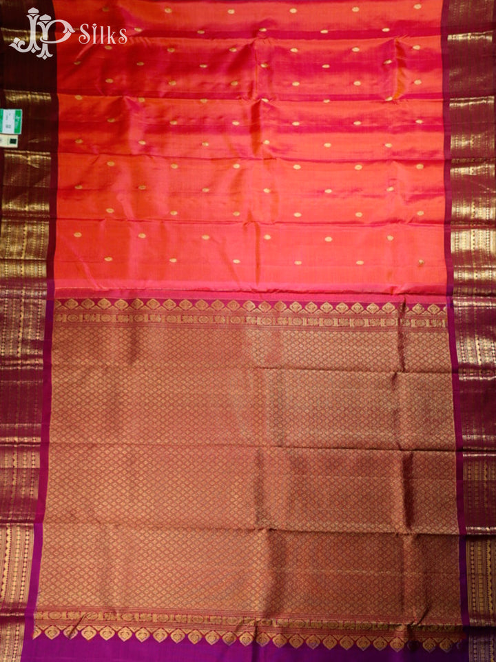 Reddish Pink & Purple Kanchipuram Silk Saree - G365-view5