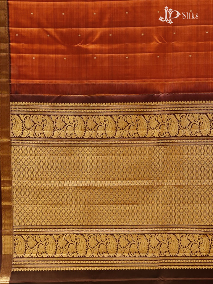 Rust Orange And Brown Kanchipuram Pure Silk Saree - G811