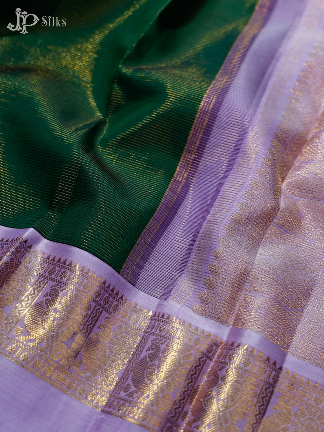 Bottle Green And Lavender Kanchipuram Silk Saree - F3486