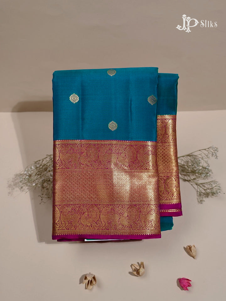 Peacock Blue & Magenta Pure Silk Mix Saree - G817-view-1