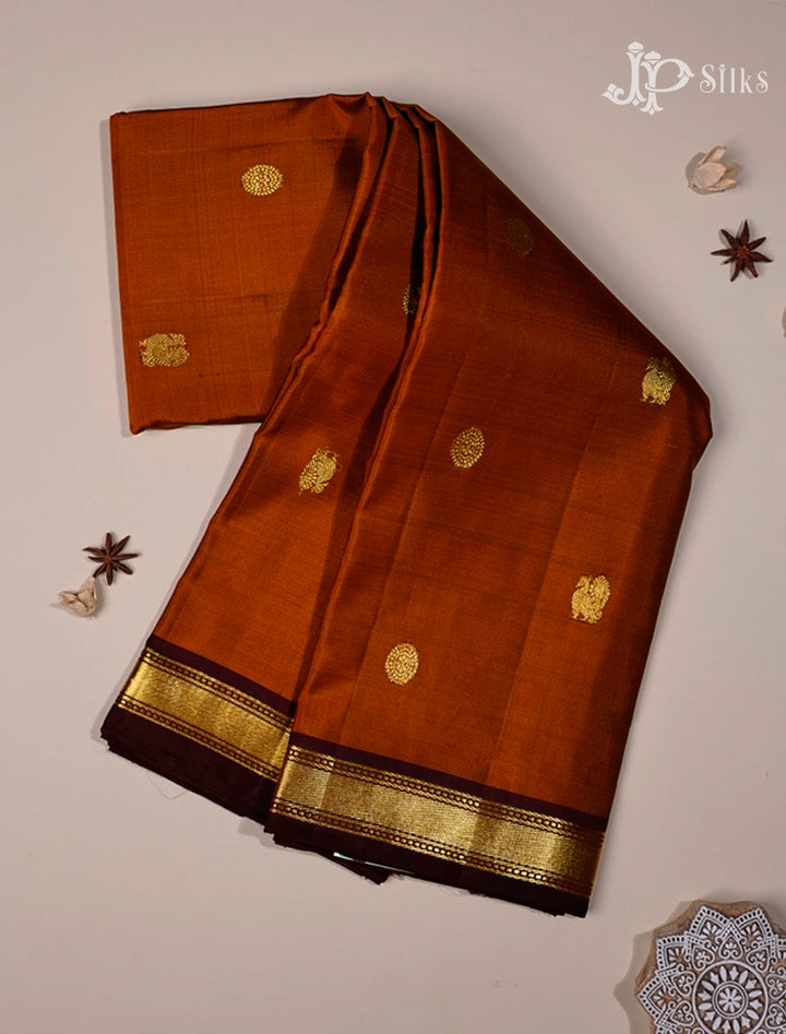 Rust Orange & Brown Kanchipuram Silk Saree - G834-view1