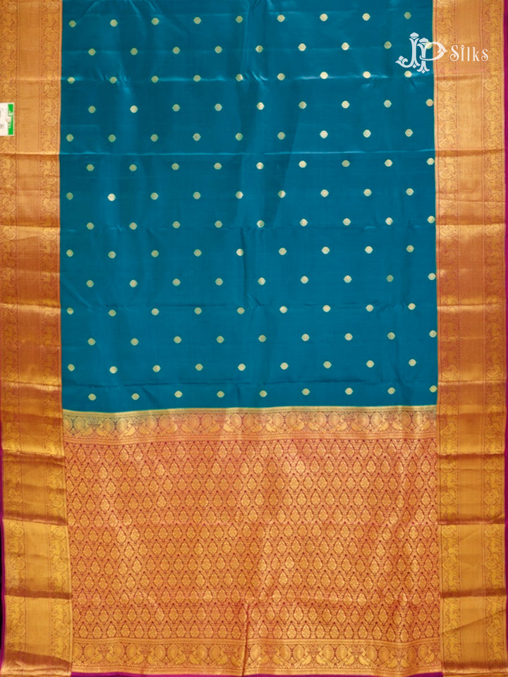 Peacock Blue & Magenta Pure Silk Mix Saree - G817-view-5