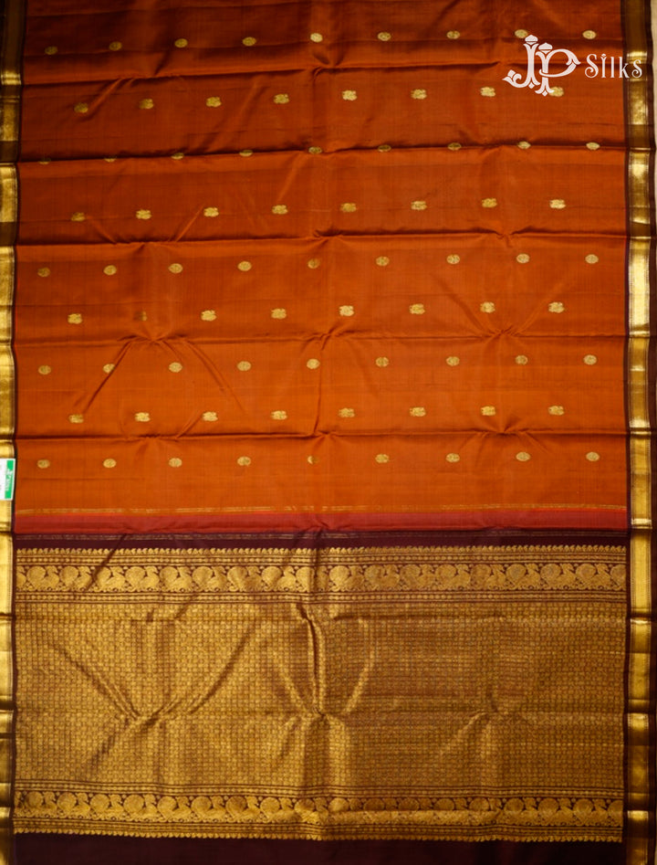 Rust Orange & Brown Kanchipuram Silk Saree - G834-view6