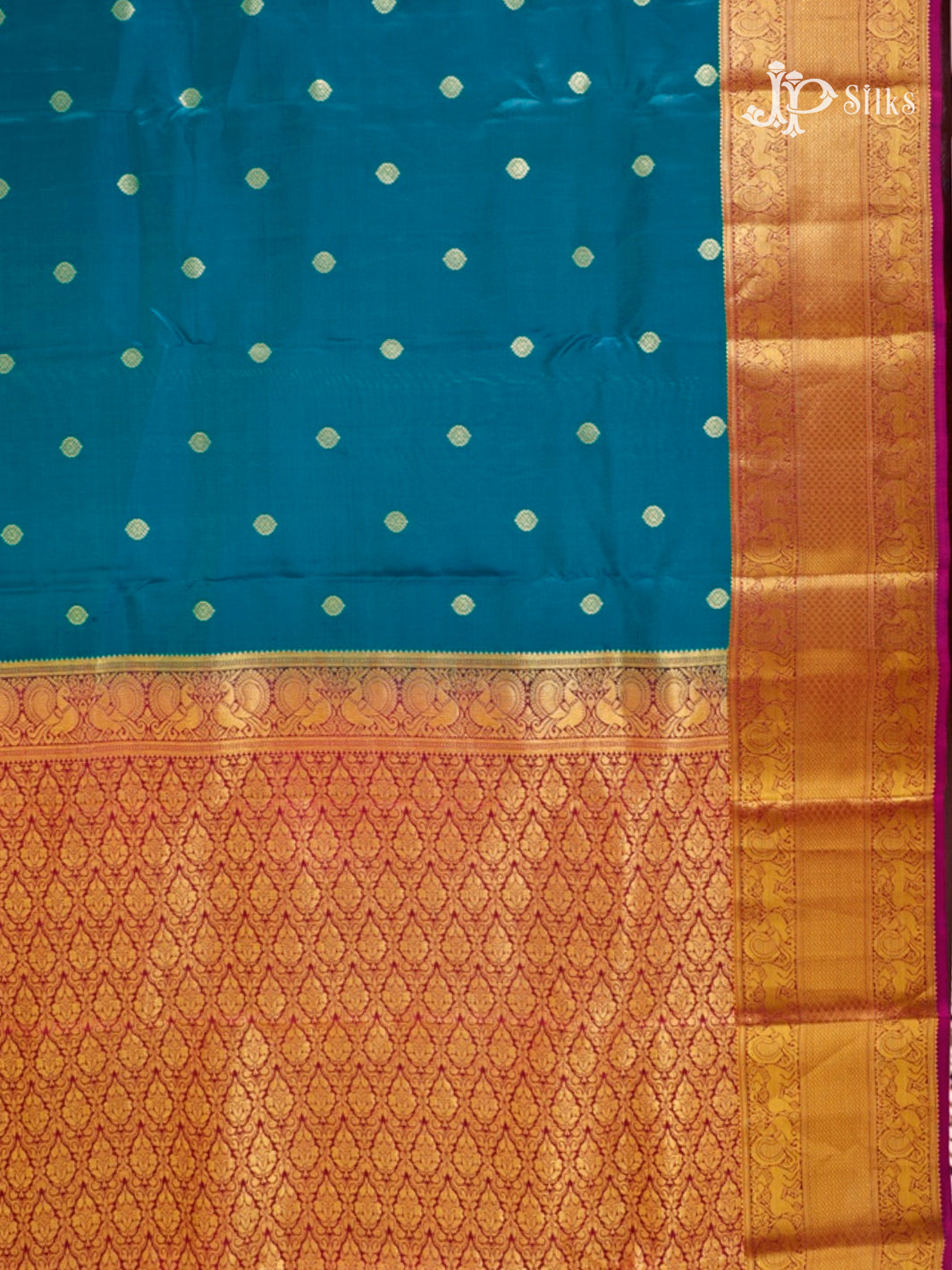 Peacock Blue & Magenta Pure Silk Mix Saree - G817-view-3