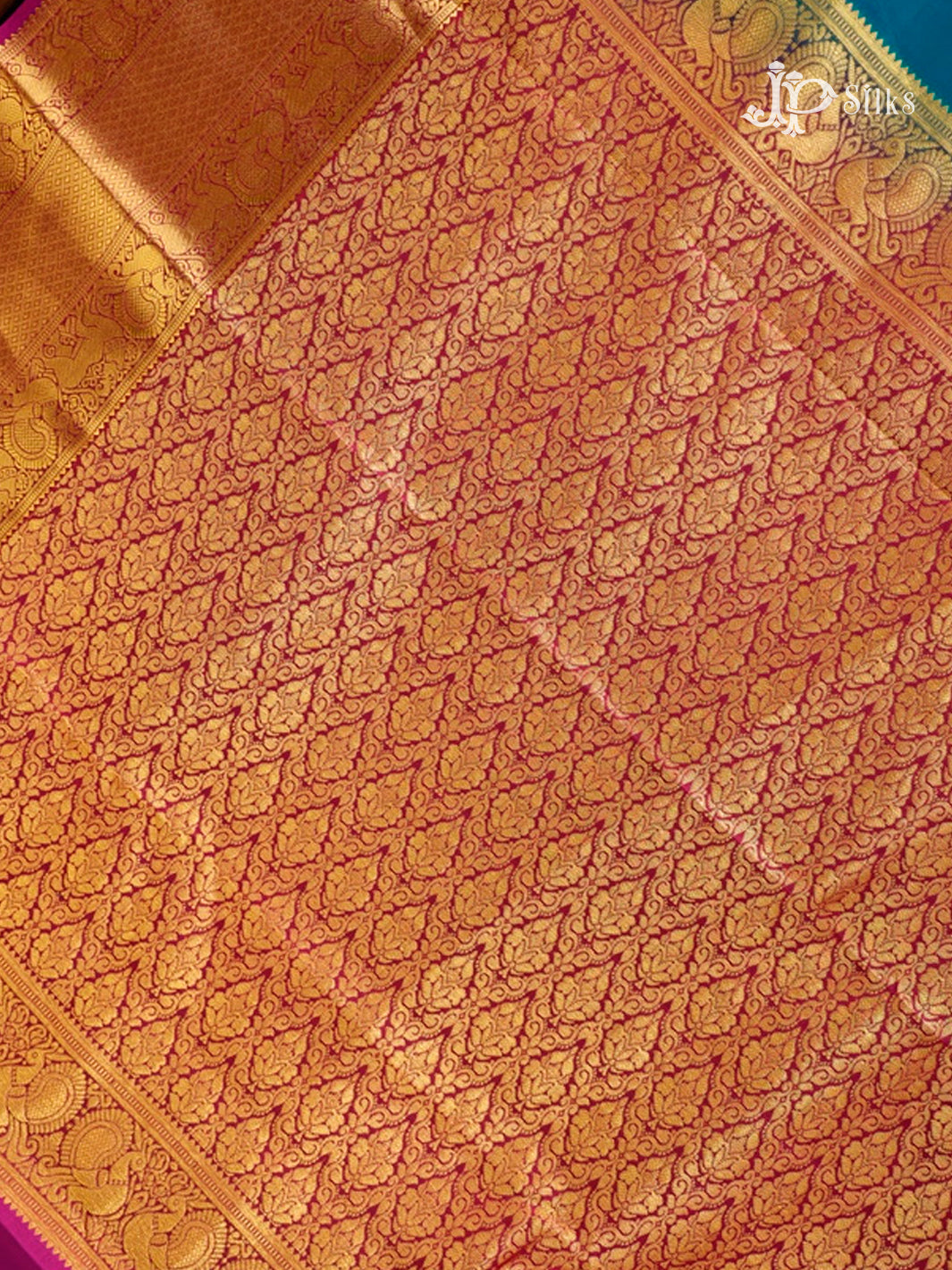 Peacock Blue & Magenta Pure Silk Mix Saree - G817-view-6