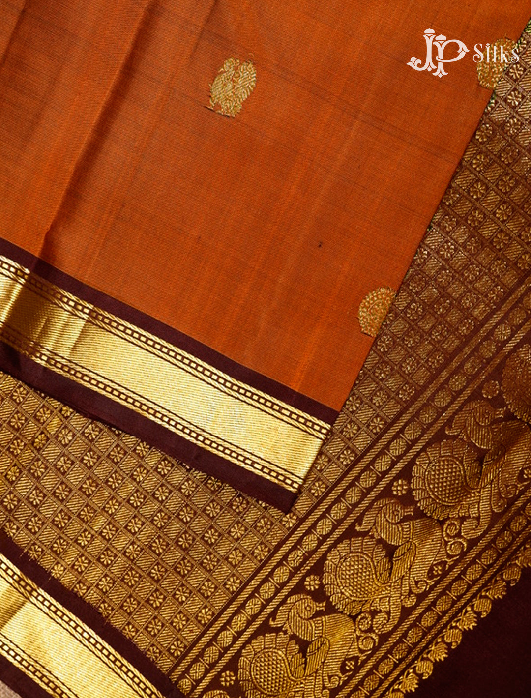 Rust Orange & Brown Kanchipuram Silk Saree - G834-view2