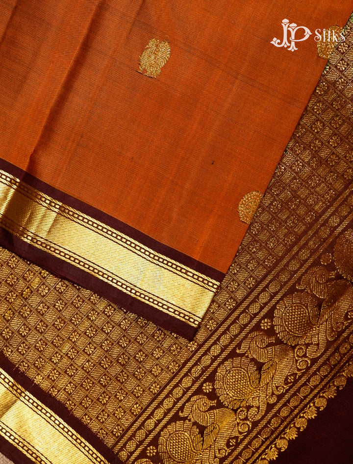 Rust Orange & Brown Kanchipuram Silk Saree - G834-view2