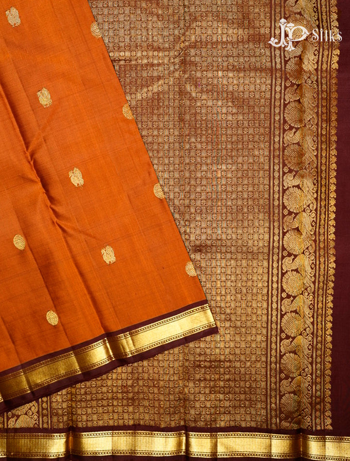 Rust Orange & Brown Kanchipuram Silk Saree - G834-view4