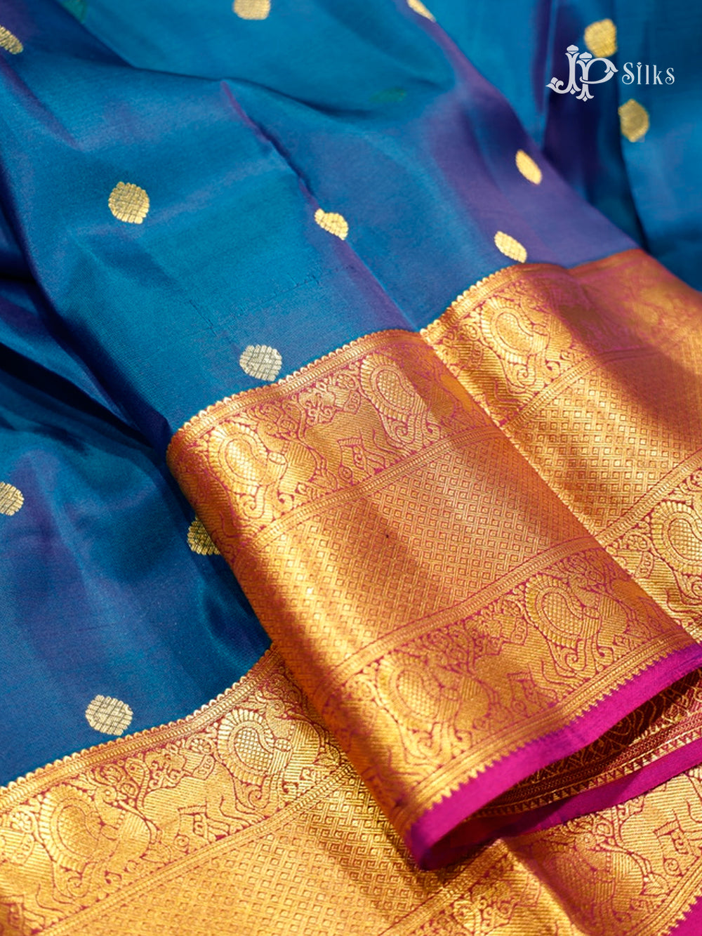 Peacock Blue & Magenta Pure Silk Mix Saree - G817-view-2