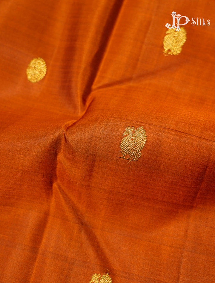 Rust Orange & Brown Kanchipuram Silk Saree - G834-view3