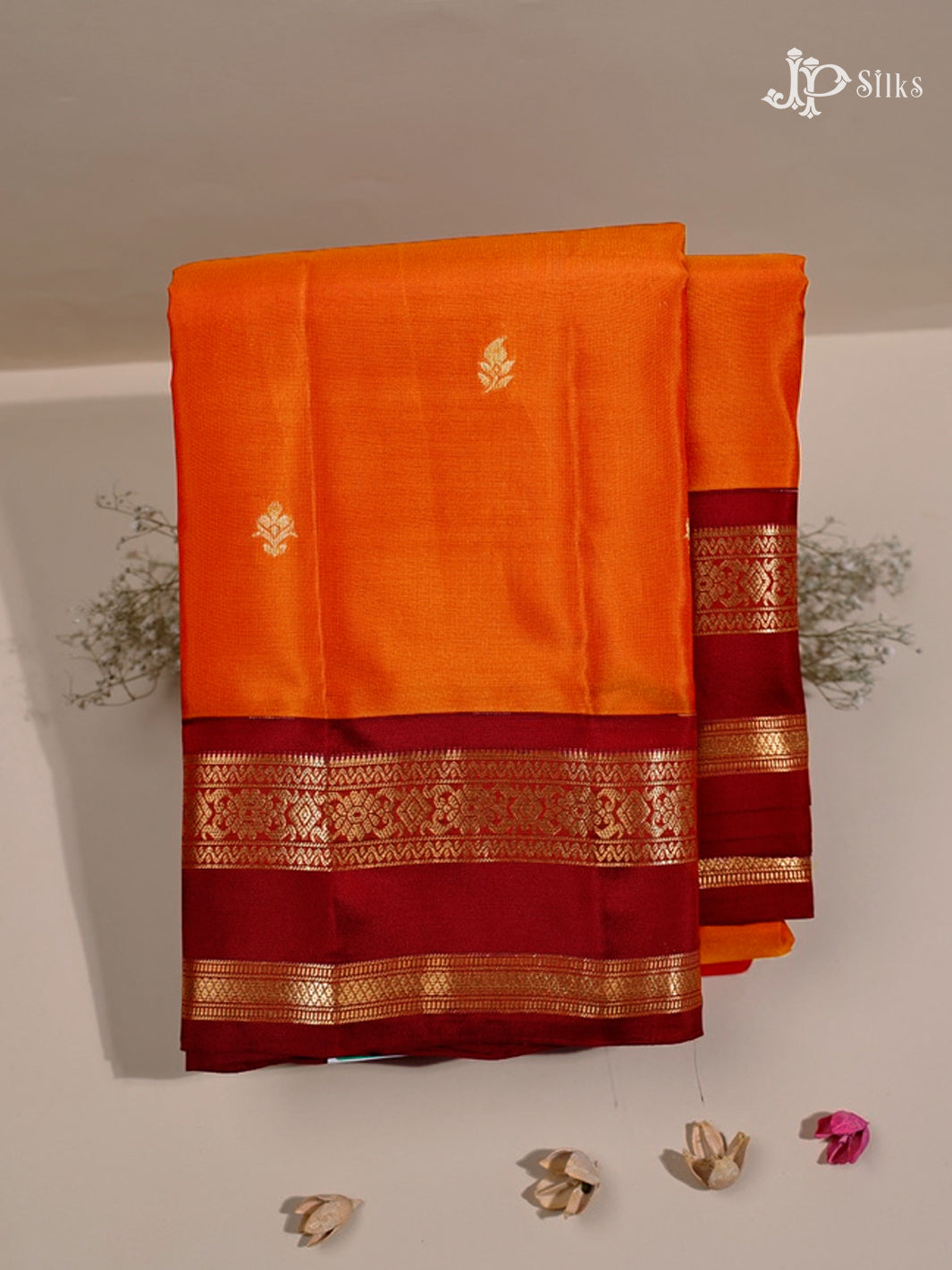 Rust Orange & Maroon Pure Silk Mix Saree - G841-view1